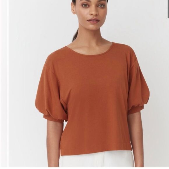 Cuyana Organic Pima Cotton Puff Balloon Sleeve Ginger Orange Tee Shirt Large - Picture 1 of 9